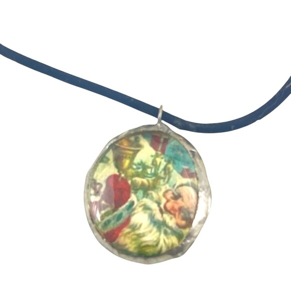Unbranded Jewelry - Vintage-Inspired Santa Pendant Necklace Adjustable Blue Cord Festive